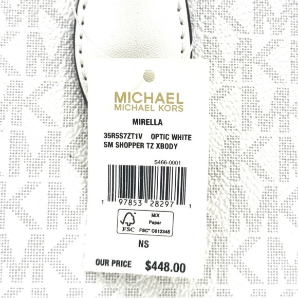 Michael Kors Small Shopper TZ Xbody Tote Bag Optic White - Picture 9 of 9